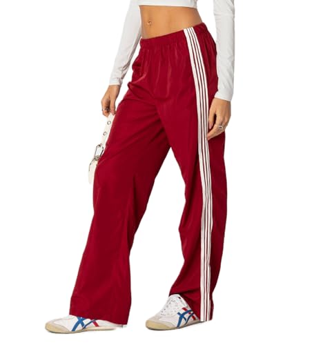Women Y2k Wide Leg Track Pants Elastic Waist Side Striped Baggy Sweatpants Trendy Loose Fit Jogger Palazzo Trousers