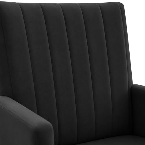 Image of Rosebell Modern Accent Chair for Living Room | Single Seater Chair with Armrests & Metal Legs | Comfortable Lounge Chair for Bedroom, Reading & Office | Black