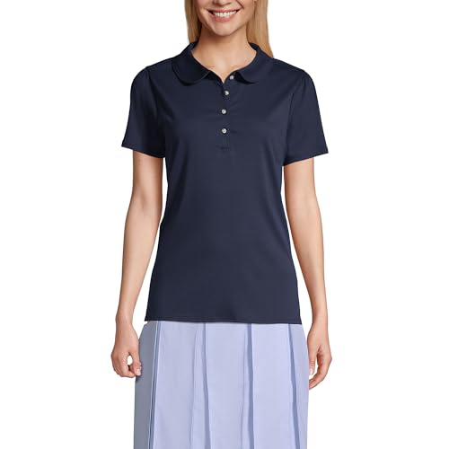 Lands' End Uniform Girls Short Sleeve Plain Knit Peter Pan Polo Classic Navy Womens Regular Medium cover