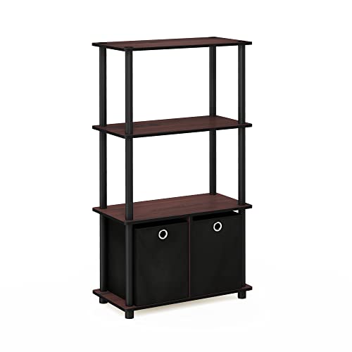 Image of Furinno NW889DC /BK Go Green 4-Tier Multipurpose Storage Rack w /Bins, Dark Cherry /Black