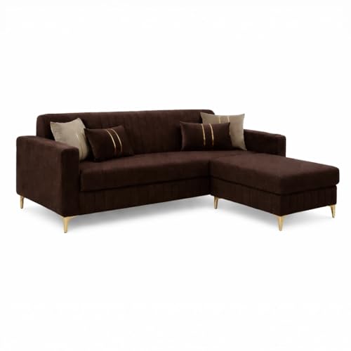 Image of CASASTYLE Noviq 4 Seater L Shape Sofa Set with Movable Ottoman | Flexible Left or Right Layout | Cozy Velvet Fabric | Soft Touch Seating | Modern Designer Sofa for Living Room (Dark Brown)