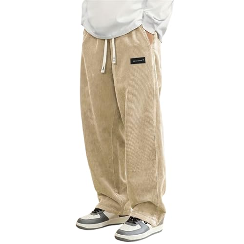 Mokaloha Mens Corduroy Pants, Pacificozy Men's Loose Ribbed Fabric Drawstring Elastic Embroidery Logo Waist Pocket Trousers