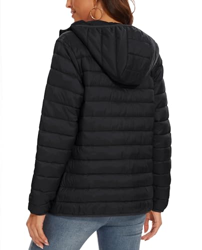 MAGCOMSEN Women's Hooded Puffer Jacket Lightweight Quilted Padded Coat 4 Pockets Zip-up Winter Warm Outerwear2