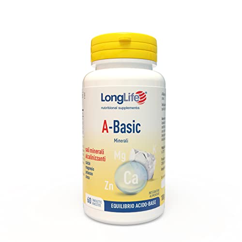 LongLife® A-Basic | Integratore di sali minerali alcalinizzanti | Potassio, calcio, magnesio e zinco | Equilibrio acido-base dell’organismo | Vegano e senza glutine