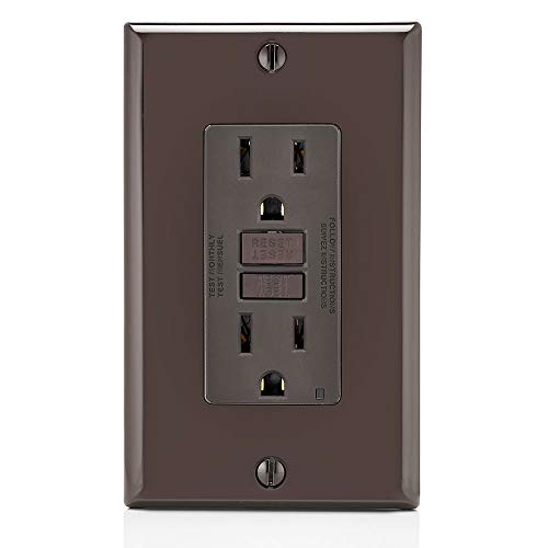 Image of Leviton GFCI Outlet, 15 Amp, Self Test, Non Tamper-Resistant with LED Indicator Light, Protection from Electric Shock and Electrocution, GFNT1, Brown