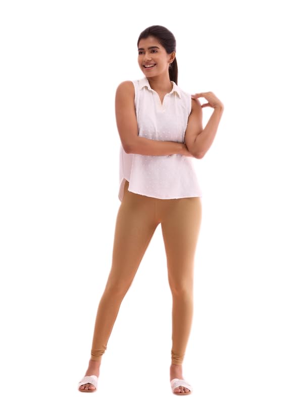 Image of GO COLORS Soft Cotton Stretch Ankle Length Leggings for Women | Breathable