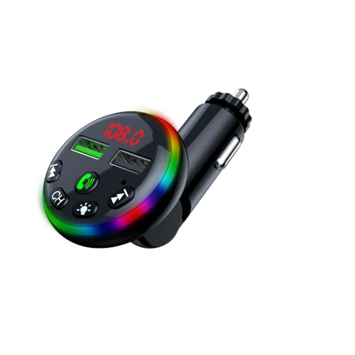 Transmisor FM BT, cargador de teléfono USB dual con llamadas manos libres Bluetooth y transmisión de MP3, kit universal de coche para manos libres, unidad flash USB, indicador de voltaje