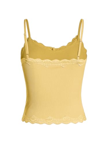 Image of SOLY HUX Girl's Lace Trim Camisoles Ribbed Spaghetti Strap Crop Tank Tops