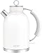 Produktbild Wasserkocher Edelstahl, ASCOT 1.6 Liter Elektrischer Wasserkocher, BPA frei, Schnurlos mit 2200 Watt, Automatisch Abschaltung, Retro Design Kleiner Reisewasserkocher, Kompakter Teekocher-Weiß