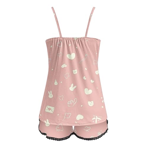 Image of Valentines Pajamas For Women Valentine Pjs Sets 2 Piece Galentines Silk Heart Satin Plus Size Lace Trim Pajama