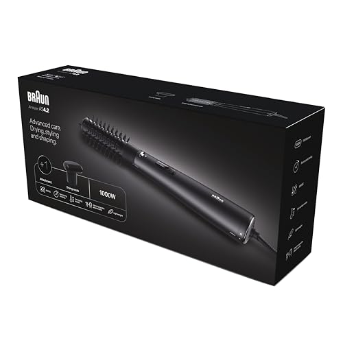 Brosse Soufflante Braun AS4.2, Avec Accessoire Brosse Thermique Ronde et un Embout de Séchage, Moteur HTDC 1000W avec 3 Modes de Coiffage, Technologie IONTEC, Finition Noir Satiné Métallisé, BRAS420E