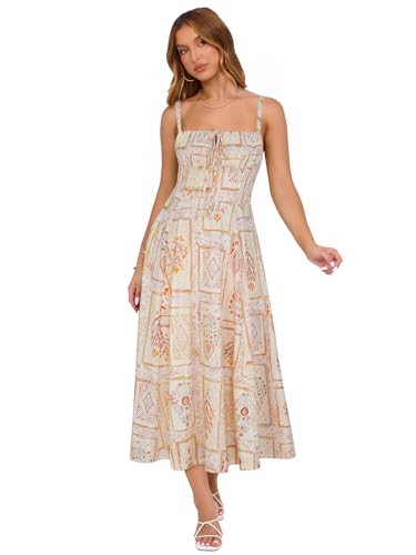 Image of YIOYOLA Corset Dress for Women Casual Tea Party Summer Wedding Guest Flowy Midi Sundress