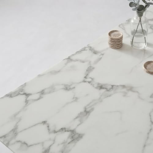 Image of Italiana 15mm Ultra-Slim Sintered Stone Dining Table - 140cm x 80cm Cream Faux Marble Executive Table | Mohs 6+ Hardness Scratch-Resistant | Metal Frame | Suitable for 4-6 Seater