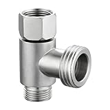 Tecmolog 3-way 3/8' and 1/2' 3 Way Adapter Tee Connector Stainless Steel 3/8' Water Line T Fitting Brushed Nickel, 1 PCS, SBA020B