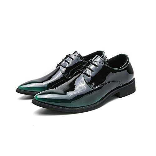 Oxford Formal Shoes for Men Lace Up Pointed Burnished Toe Derby Shoes Faux Leather Rubber Sole Resistant Non Slip Wedding(Green,10 M US)2