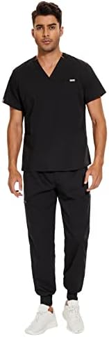 VIAOLI Conjunto de ropa quirúrgica para hombre con cuello en V y pantalón deportivo de 8 bolsillos para enfermería, conjuntos de uniformes médicos