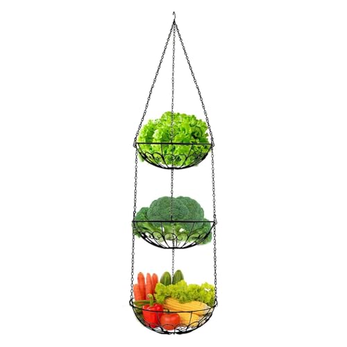 Cesta de frutas colgante, cesta de almacenamiento de frutas y verduras con niveles | Cestas de alambre desmontables de alta resistencia, que ahorra espacio para cocina, lavadero, decoración de