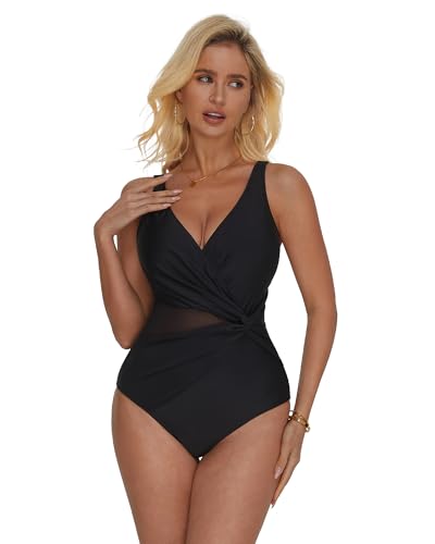 SUUKSESS Women Sexy Mesh Tummy Control One Piece Swimsuit Push Up Bathing Suit4