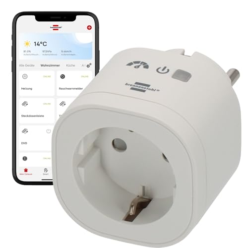 Brennenstuhl Connect WiFi Steckdose WAE 3600 XS01 mit Energiemessung (Smarte Steckdose 2.4 GHz kompatibel mit Alexa und Google Assistant, Matter, smart Plug mit Zeitschaltuhr, kostenlose App)