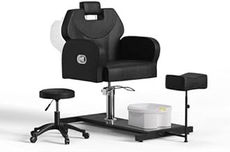 YOCONYO No Plumbing Pedicure Chair with Rolling Salon Stool, Reclining Pedicure Station with Heavy Duty Hydraulic, Massage Foot Bath,Footrest for Nail Tech, Black