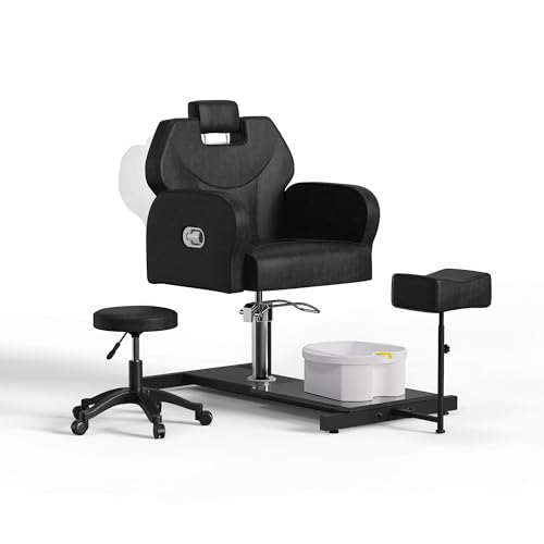 YOCONYO No Plumbing Pedicure Chair with Rolling Salon Stool, Reclining Pedicure Station with Heavy Duty Hydraulic, Massage Foot Bath,Footrest for Nail Tech, Black