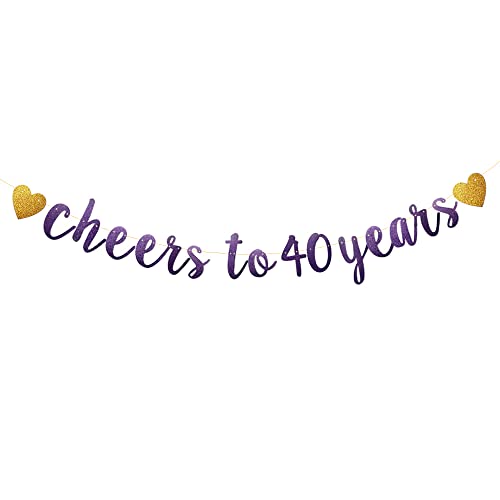 Betteryanzi Purple Glitter Paper Banner, Pre-Strung,40th Birthday/Wedding Anniversary Party Decoration Supplies, Letters Purple Cheers to 40 Years