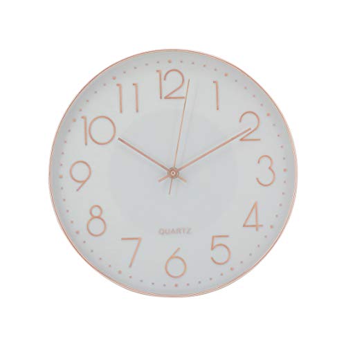 Elegance by Casa Chic - Reloj de Pared con Mecanismo Quartz - 30 cm Diámetro - Color Blanco y Oro Rosa