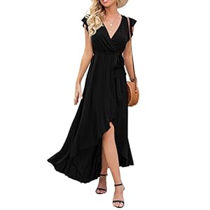 GRECERELLE-Womens-Summer-Floral-Print-Cross-V-Neck-Dress-Bohemian-Flowy-Long-Maxi-Dresses GRECERELLE Women's Summer Casual Cross V Neck Dress Bohemian Flowy Long Maxi Dresses Black-Large