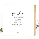 spruchbilder kaufen  Wunderpixel® Holzbild Familie - 15x15x2cm zum Hinstellen/Aufhängen, echter Fotodruck mit Spruch auf Holz - schwarz-weißes Wand-Bild Aufsteller zur Dekoration Zuhause oder Geschenk-Idee