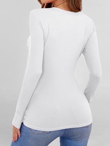 ANRABESS Women's Long Sleeve Shirts Top Built in Bra,White,L — view 4