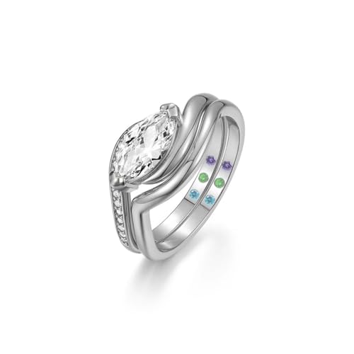 2-PC Marquise Cut Moissanite Ring Set | S925 Sterling Silver 1CT Wedding Jewelry, Single Side Pavé & Twisted Band, Non-Tarnish Hypoallergenic Bridal Rings for Women