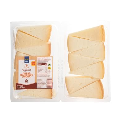 Queso Manchego Curado METRO Chef – Porciones, Media Pieza y Entero | Auténtico Sabor de La Mancha | Ideal para Tapas y Aperitivos (Refrigerado) (1 PIEZA, Queso Manchego Porciones Bandeja 2x500 g)