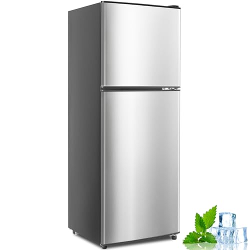 Image of Cucina Magica 5.0 Cu.Ft Fridge with Freezer, Dual Door Refrigerator with 7 Settings Temperature Adjustable, Small Fridge for Dorm Office Apartment and Home (Silver, 5.0 Cu.Ft)