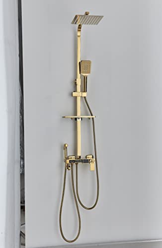 Cesinkin Colonne de Douche doré Thermostatique Système de Douche Montage Mural avec Verrouillage et affichage de la sécurité de la température Ensemble de Douche Cover