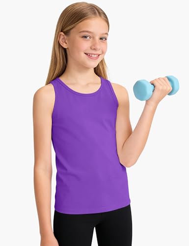 Image of Auranso Girls Tank Tops Cotton Sleeveless Undershirts Athletic Shirts Racerback Dance Outfit Workout Tops