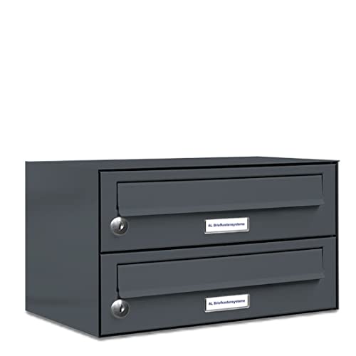 AL Briefkastensysteme 2er Briefkastenanlage Anthrazit Grau RAL 7016, Premium Doppel-Briefkasten DIN A4, 2 Fach Postkasten modern Aufputz Cover