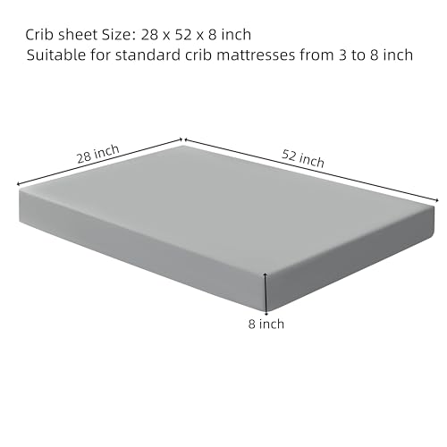 Image of HBHLFZ Crib Sheets for Boys, Girls, 28x52 Inch Fitted Crib Sheet - 8 Inch Deep Pocketed Fixed Sheet - Soft and Comfortable Microfibre - Fits Standard cot and Toddler mattresses, Gray