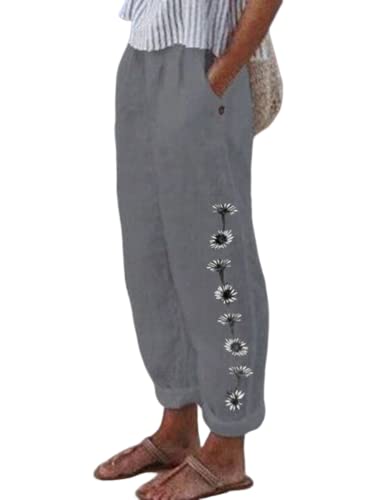 shownicer Pantalon Coton Lin Femme Jambe Large Léger Élastique Pantalons Décontracté Respirant Grande Taille Ample Fluide Taille Haute Sarouel Jogging Yoga...