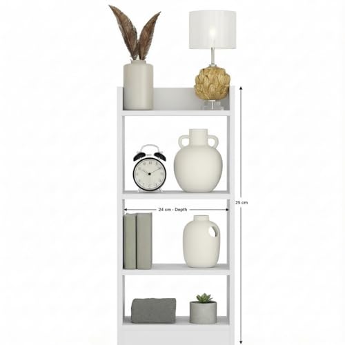 Image of FURLAY Modern Minimalist Wood Ladder Shelf - 4-Tier Open Storage Unit, Space-Saving Organizer for Bathroom, Kitchen, and Living Room (White)