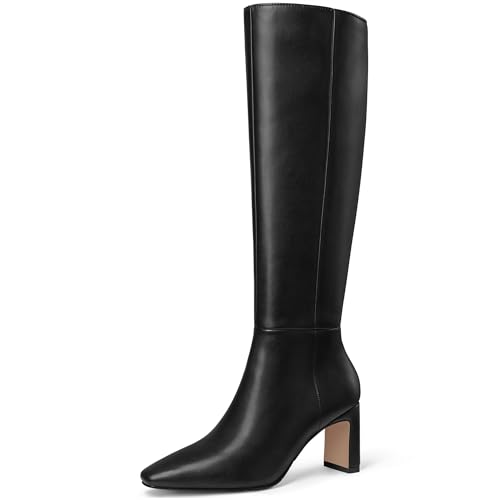 MUCCCUTE Knee High Boots for Women Chunky Heel Square Toe with Side Zipper Pull On Tall Fall Botas
