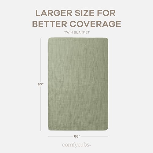 Image of Comfy Cubs Muslin Blanket for Adults Twin 90 inch x 66 inch - 6 Layer Soft, Breathable & Lightweight Muslin Adult Blanket - Machine Washable & Designed in The US Bedding for All Seasons - Sage