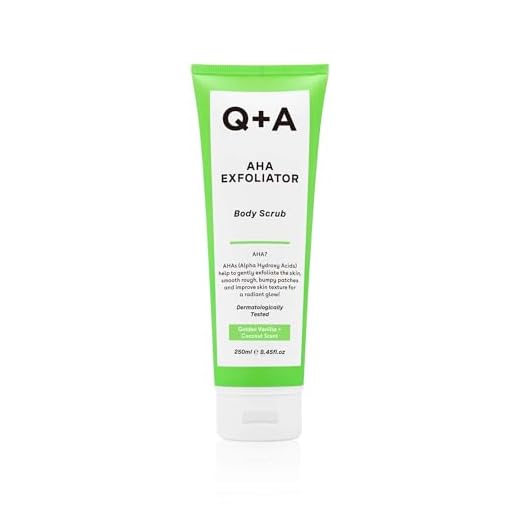 Q+A Gommage Exfoliant aux AHA, Ce mélange d’acide lactique et d’acide glycolique, associé à des exfoliants physiques, contribue à améliorer la texture de la peau, 250ml