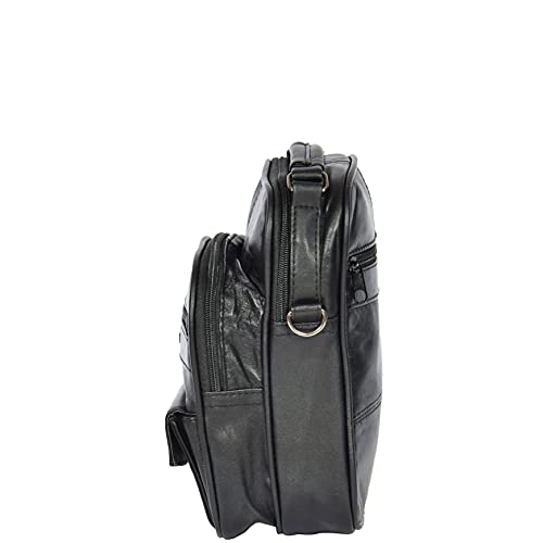 Sac à bandoulière en cuir véritable TIM homme noir besace moyenne taille