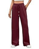 Famulily Ladies Wide Leg Joggers Pull On Elasticated Waist Yoga Pants Solid Stretchy Loose Fit Work Trousers Wine M