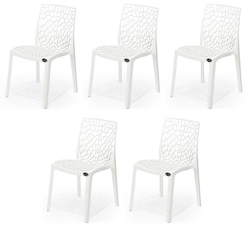 Image of Web Plastic Chair Living Room Without Arm Chair (Jali) Gloss Finish Chair Home, Office, Restaurant, Cafe, Garden, Stackable Chair (5, White, Standard)