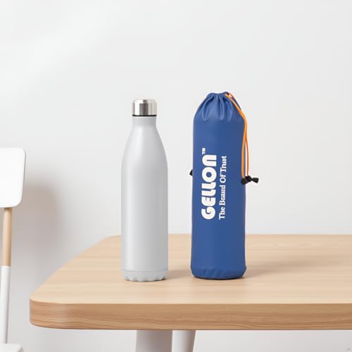 Image of Gellon Bottle Cover In Umbrella Cloth For 750 ML, 1 L to 1.5 Litre Water Proof Drawstring Closer For Travel, Hiking, Office & School Kids In Black Color (Blue)