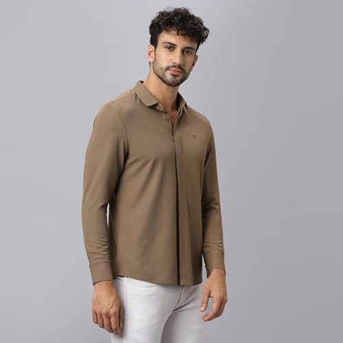 Image of HEKTOR Men's Hidden Button Shirt-Long Sleeve Bubble Check Shirt|Premium Nylon Blend, Regular Fit,Textured Smart