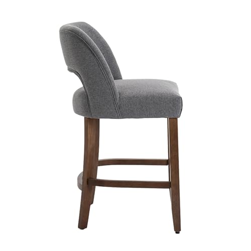 Image of VKNOW Bar Stools Set of 2, 26 inch Upholstered Counter Height Bar Stools,Modern Counter Stools with Wood Legs for Kitchen Island Dining Room Bar,Fabric Grey