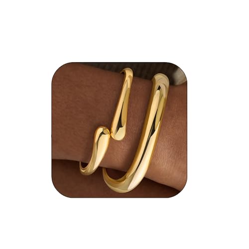Gold Bangle Bracelets for Women Cuff Stackable Waterproof Non Tarnish Bracelet Stack Silver Plated 14k Chunky Bangles Jewelry Set for Woman