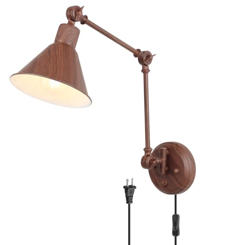Image of TRLIFE Wall Sconce Plug in, Dimmable Wall Sconce with Switch Swing Arm Wall Lights Plug in Wall Mounted Light Wall Sconces Lighting with 6FT Plug in Cord, E26 Base(1 Pack, Walnut Color)